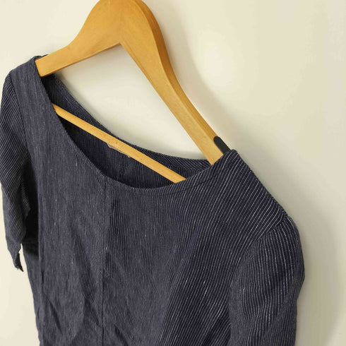 フォグリネンワーク fog linen work かすり ストライプ リネン100% ミディアムスリーブ ワンピース レディース