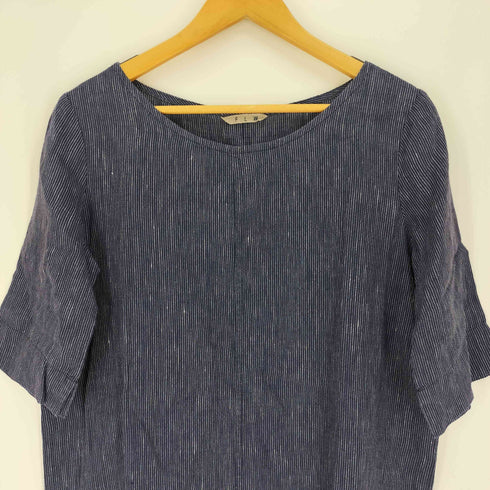 フォグリネンワーク fog linen work かすり ストライプ リネン100% ミディアムスリーブ ワンピース レディース