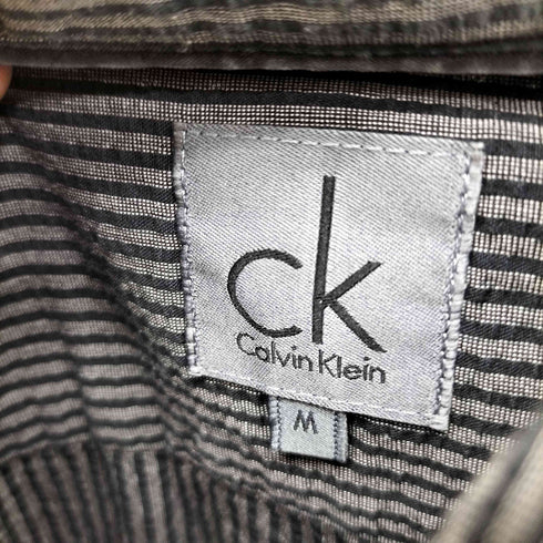 シーケーカルバンクライン ck Calvin Klein シアサッカー ストライプ レギュラーカラー シャツ メンズ import:M