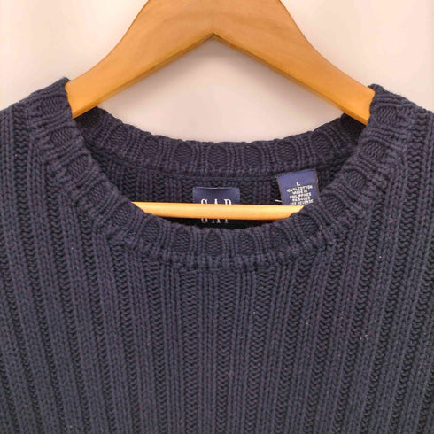 ギャップ Gap 00S OLD クルーネック ケーブル編み.バイカラー ライン コットン ニット メンズ import:L