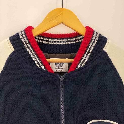 GENERATE ワッペン バック クラウン 刺繍 ジップアップ ニット バーシティ ジャケット スタジャン メンズ 2L