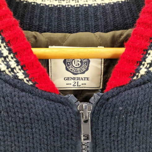 GENERATE ワッペン バック クラウン 刺繍 ジップアップ ニット バーシティ ジャケット スタジャン メンズ 2L