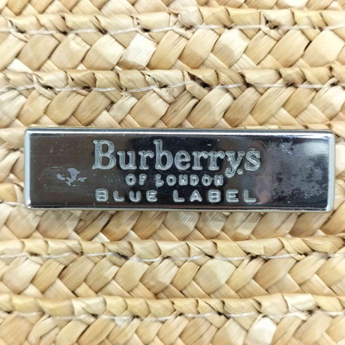 バーバリーブルーレーベル BURBERRY BLUE LABEL プレートロゴ ノバチェック 編み込み カゴバック レディース