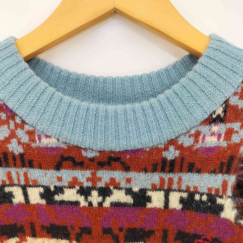 ヴィヴィアンウエストウッドレッドレーベル Vivienne Westwood RED LABEL オーブ刺繍 ダメージ加工 フェアアイル柄 クルーネック ニット レディース 00