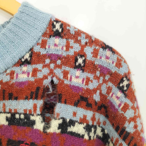 ヴィヴィアンウエストウッドレッドレーベル Vivienne Westwood RED LABEL オーブ刺繍 ダメージ加工 フェアアイル柄 クルーネック ニット レディース 00