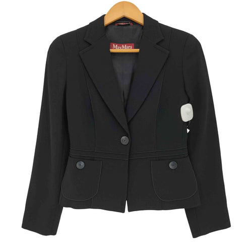 マックスマーラステュディオ MAX MARA STUDIO イタリア製 パイピングデザイン パワーショルダー 1B テーラードジャケット レディース J36
