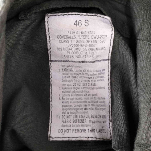 ユーエスアーミー U.S. ARMY 90S 99年会計 COVERALLS FLYERS CWU-27/P フライトスーツ メンズ 46S