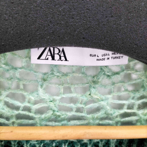 ザラ ZARA ウール混透かしニットカーディガン ボーダー レディース import:L