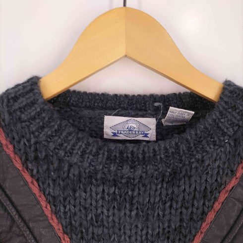 TRADER BAY レザー切り替え アクリル ニット メンズ import:M
