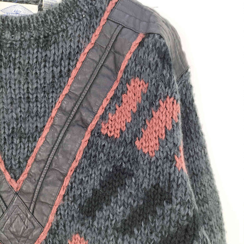 TRADER BAY レザー切り替え アクリル ニット メンズ import:M