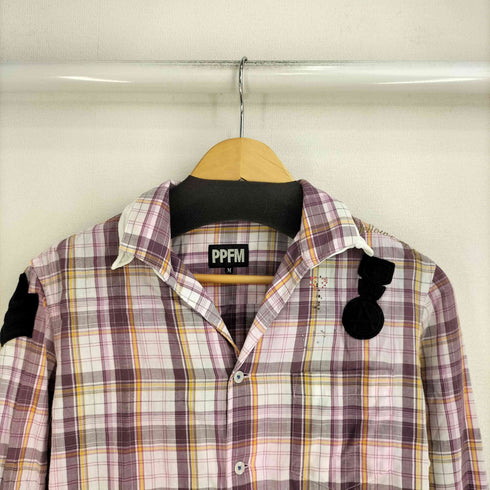 ピーピーエフエム PPFM 00S スタッズパッチデザインチェック L/S オープンカラー シャツ Y2K メンズ JPN:M