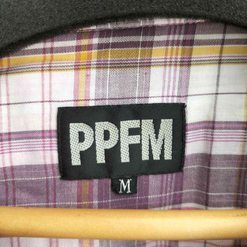 ピーピーエフエム PPFM 00S スタッズパッチデザインチェック L/S オープンカラー シャツ Y2K メンズ JPN:M