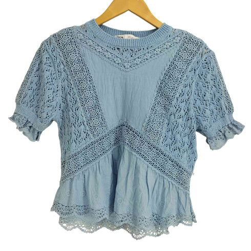 ザラ ZARA カットワークフリル ロマンティック ニット レディース import:M