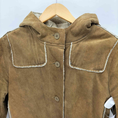 ギャップ Gap 80-90s OLD CALF GENUINE スエードフーデッドムートンコート レディース import:S
