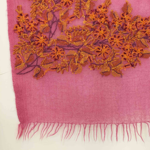 tara blanca フラワー刺繍 ぼかし染 フリンジ ストール レディース