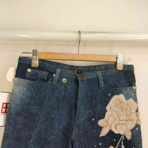 薔薇ビジュー刺繍 レース切替 デニムパンツ レディース JPN:M