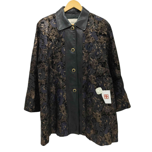 ジャジャ JHA-JHA 花柄プリント スエード 切替 レザー コート レディース JPN:9号