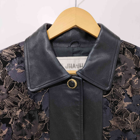 ジャジャ JHA-JHA 花柄プリント スエード 切替 レザー コート レディース JPN:9号