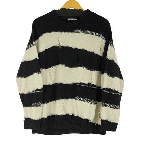 ザラ ZARA ダメージ加工 ボーダーニット レディース import:M