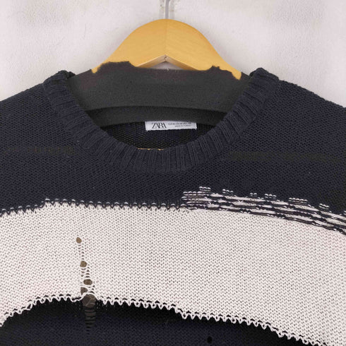 ザラ ZARA ダメージ加工 ボーダーニット レディース import:M