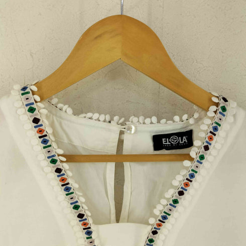 ELLA Lago di Como イタリア製 デザイン刺繍ストライプ切替ワンピース レディース 40