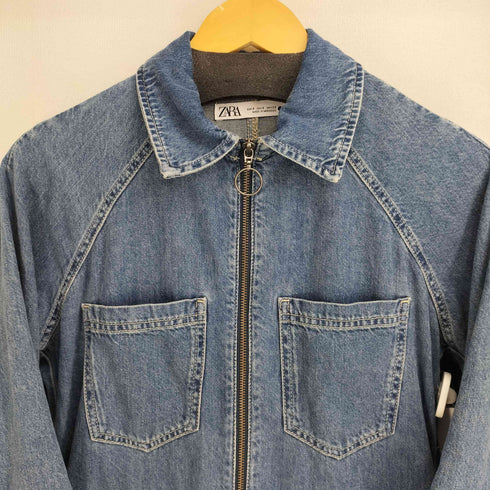 ザラ ZARA ハーフジップ 変形スリーブ デニムワンピース レディース import:S