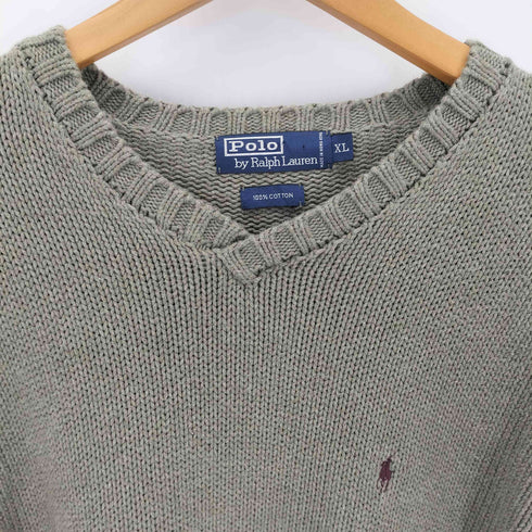 ポロバイラルフローレン Polo by RALPH LAUREN 90S ポニー刺繍 コットンvネックニット メンズ import:XL