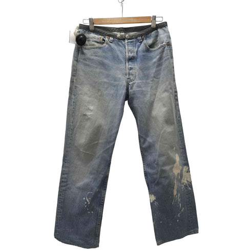 G.GUAGLIANONE × Levi's 501 ユーロ レザー 切り替え ダメージ ブリーチ ペイント 加工 カスタム ストレート デニム パンツ メンズ JPN:L