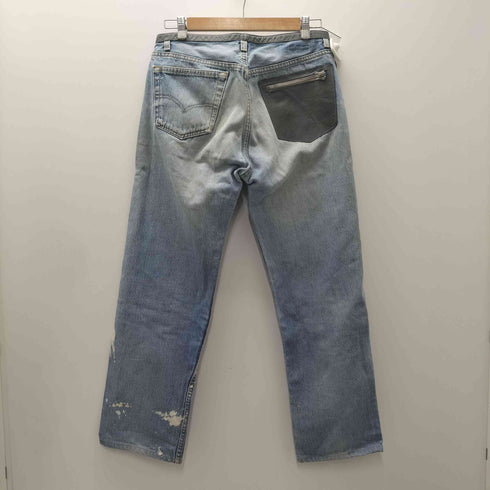 G.GUAGLIANONE × Levi's 501 ユーロ レザー 切り替え ダメージ ブリーチ ペイント 加工 カスタム ストレート デニム パンツ メンズ JPN:L