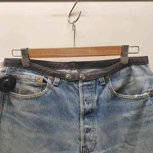 G.GUAGLIANONE × Levi's 501 ユーロ レザー 切り替え ダメージ ブリーチ ペイント 加工 カスタム ストレート デニム パンツ メンズ JPN:L