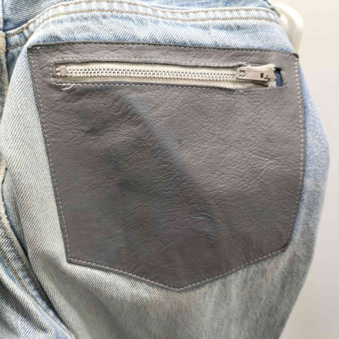 G.GUAGLIANONE × Levi's 501 ユーロ レザー 切り替え ダメージ ブリーチ ペイント 加工 カスタム ストレート デニム パンツ メンズ JPN:L