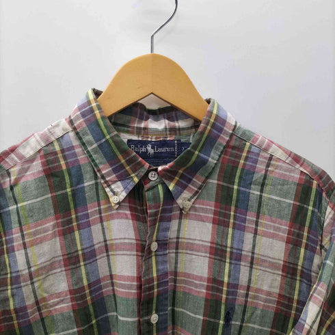 ポロバイラルフローレン Polo by RALPH LAUREN 90s ボタンダウン 手織り 半袖 シャツ チェック メンズ import:XL