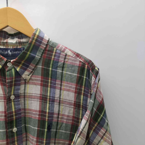 ポロバイラルフローレン Polo by RALPH LAUREN 90s ボタンダウン 手織り 半袖 シャツ チェック メンズ import:XL