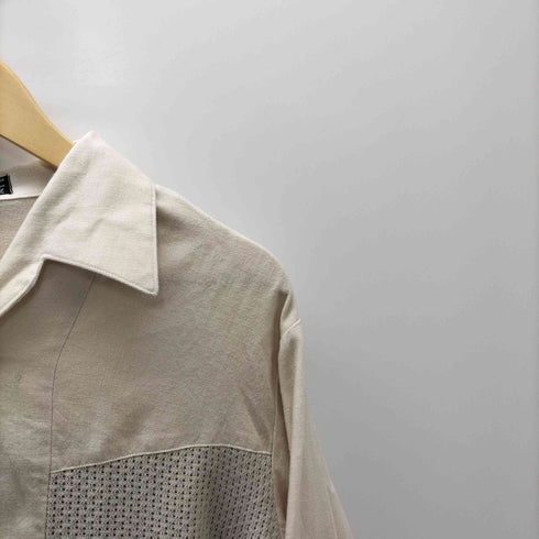 Eternal 70S メッシュ パネル スイッチング 開襟 オープンカラー L/S コットン シャツ 襟芯 vintage ヴィンテージ メンズ
