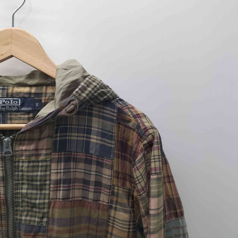 ポロバイラルフローレン Polo by RALPH LAUREN 90s パッチワーク マドラスチェック ダブルジップ メンズ import:S