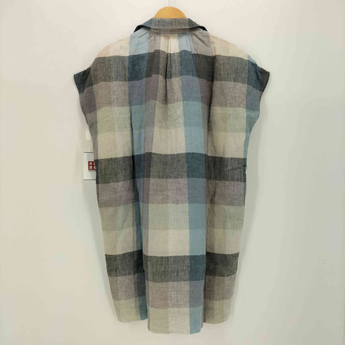 ダーマコレクション DAMA collection リネン 100 マルチカラー ブロックチェック スキッパー ノースリーブ ワンピース レディース JPN:S