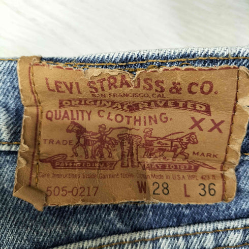 リーバイス Levis 93年製 USA製 裏ボタン525 スモールe 505ダメージストレートデニムパンツ レディース W28 L36