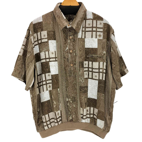 総柄S/Sサテンポロシャツ american casual メンズ XL