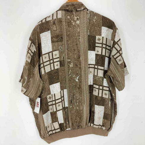 総柄S/Sサテンポロシャツ american casual メンズ XL