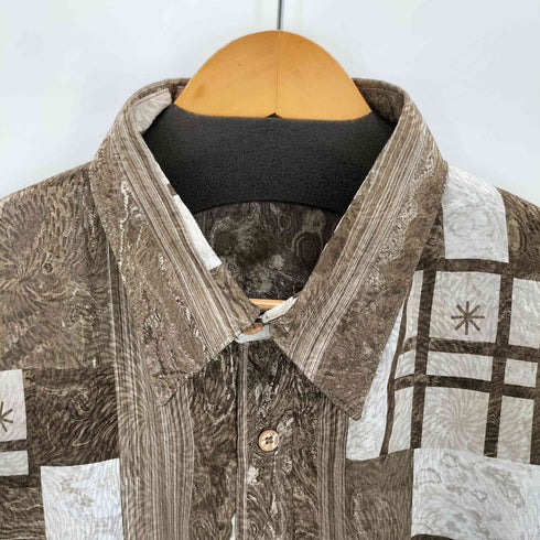総柄S/Sサテンポロシャツ american casual メンズ XL