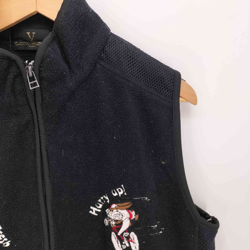 クラウディオバレンティノ CLAUDIO VALENTINO キャラクター刺繍 メッシュ切り替え フリース ベスト メンズ JPN:M