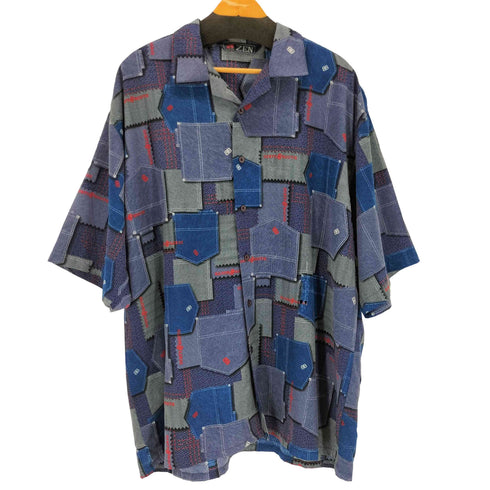 禅 ZEN 総柄 パッチワークプリントS/S開襟シャツ casual メンズ XXXL