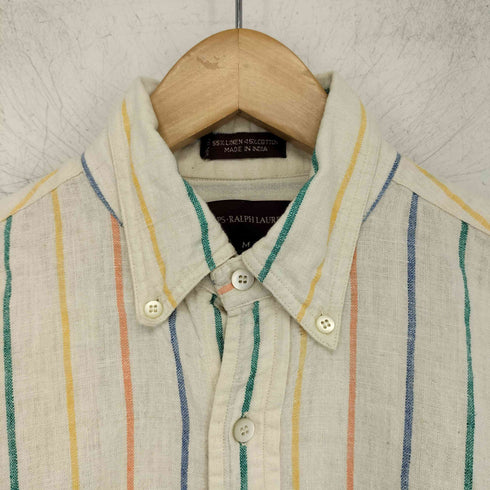 チャップスラルフローレン CHAPS RALPH LAUREN リネン混 マルチストライプ ボタンダウン 長袖 シャツ メンズ import:M