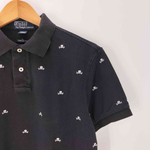 ポロバイラルフローレン Polo by RALPH LAUREN 90~00s スカル 総柄 刺繍 半袖 ポロ ポニー無し CUSTOM FIT メンズ import:L