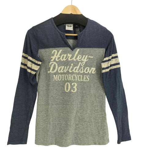 ハーレーダビッドソン HARLEY-DAVIDSON フロントロゴプリント Vネック L/S Tシャツ レディース JPN:M
