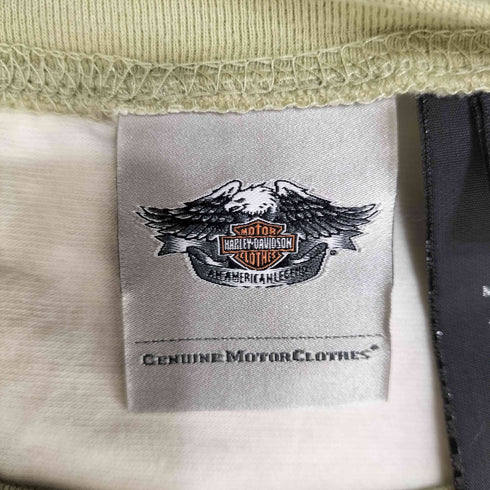 ハーレーダビッドソン HARLEY-DAVIDSON フロントプリントラインストーンデザイン 七分袖 ラグランTシャツ Y2K レディース JPN:S