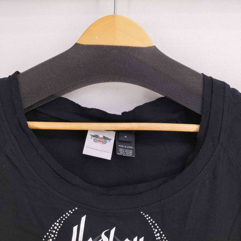 ハーレーダビッドソン HARLEY-DAVIDSON カットオフフリルラインストーンデザイン S/S Tシャツ Y2K レディース JPN:M