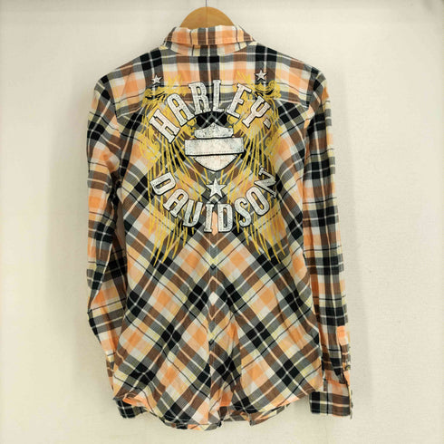 ハーレーダビッドソン HARLEY-DAVIDSON バックラインストーンデザイン チェック L/S シャツ Y2K レディース JPN:S
