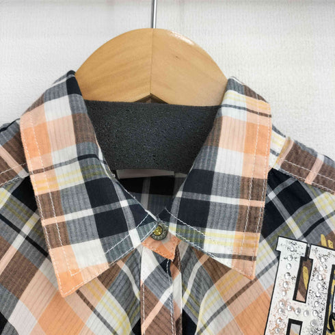 ハーレーダビッドソン HARLEY-DAVIDSON バックラインストーンデザイン チェック L/S シャツ Y2K レディース JPN:S