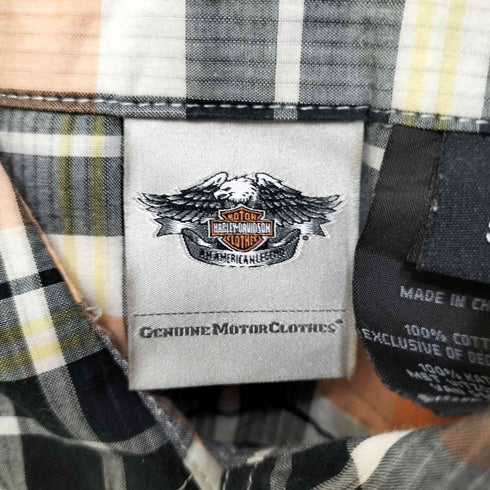 ハーレーダビッドソン HARLEY-DAVIDSON バックラインストーンデザイン チェック L/S シャツ Y2K レディース JPN:S